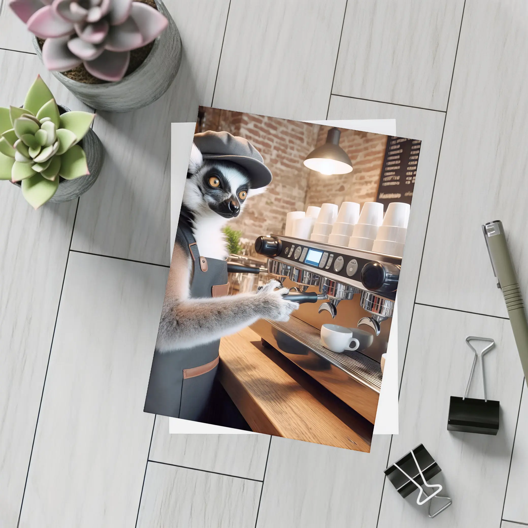 Ring Tailed Lemur Barista Coffee Shop – Postcards