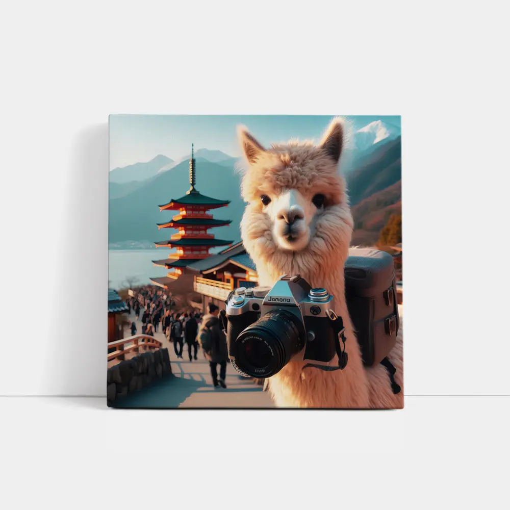 Alpaca Tourist Holding Camera Japan Pagoda – Wall Art