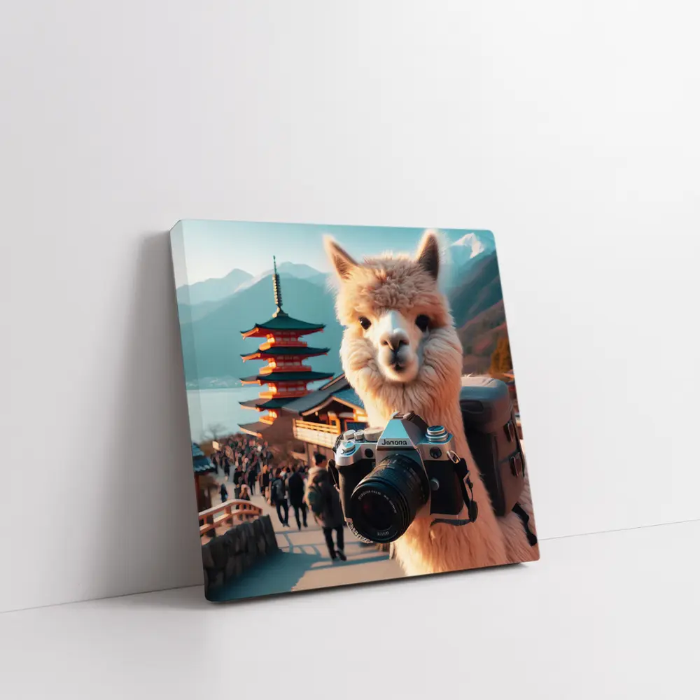 Alpaca Tourist Holding Camera Japan Pagoda – Wall Art