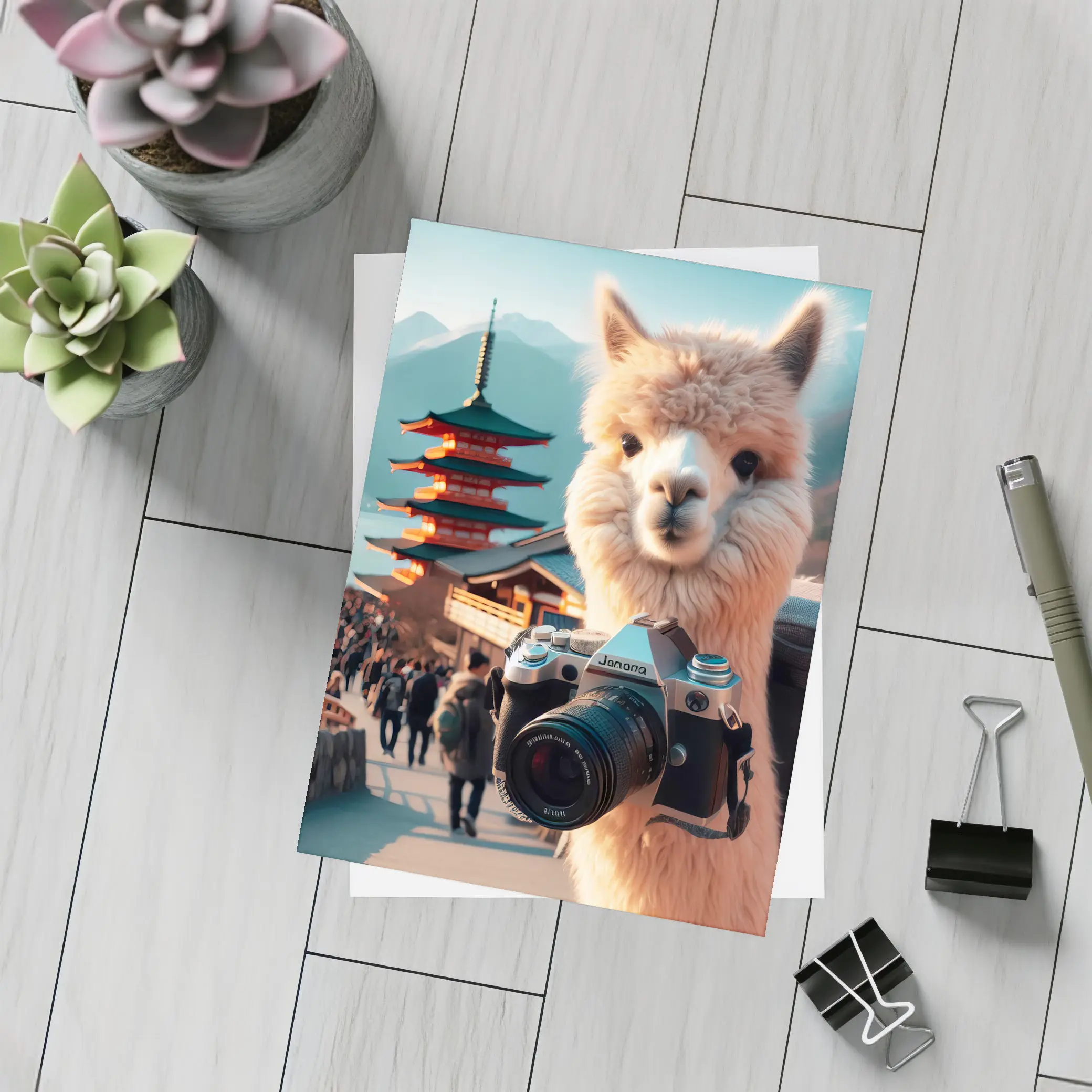 Alpaca Tourist Holding Camera Japan Pagoda – Postcards