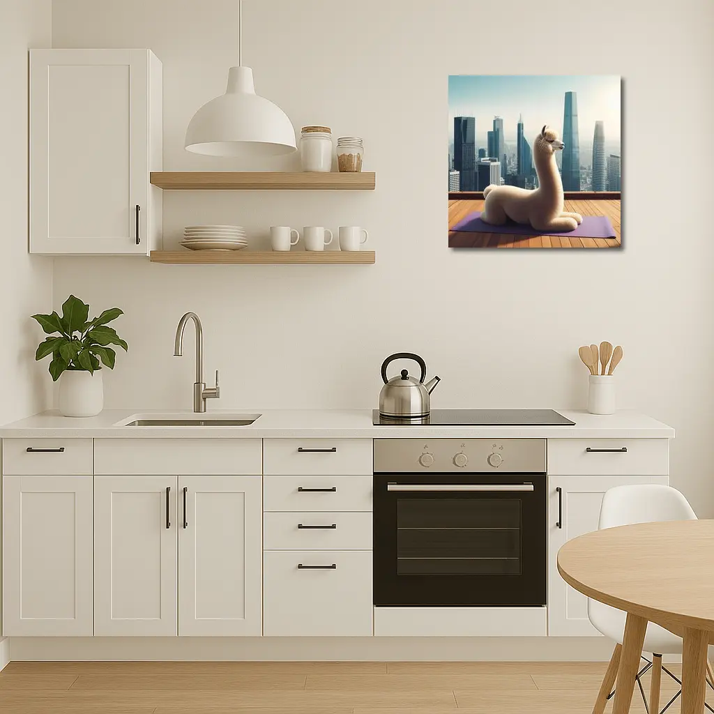 Alpaca Doing Yoga City Skyline – Wall Art