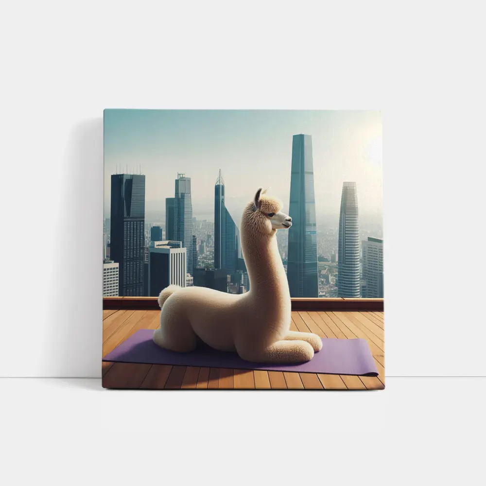 Alpaca Doing Yoga City Skyline – Wall Art
