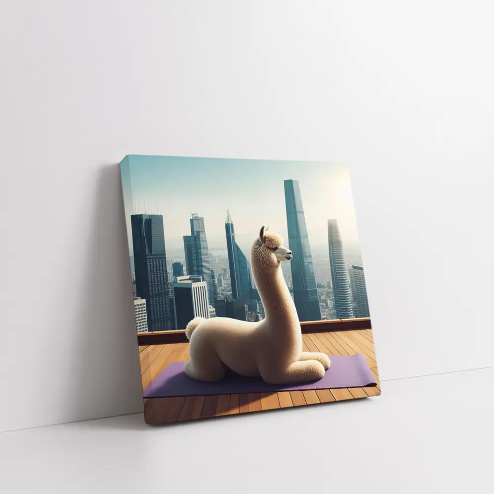 Alpaca Doing Yoga City Skyline – Wall Art