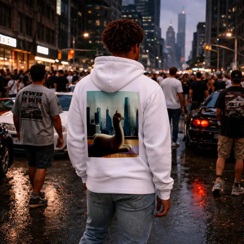 Alpaca Doing Yoga City Skyline – Hoodies