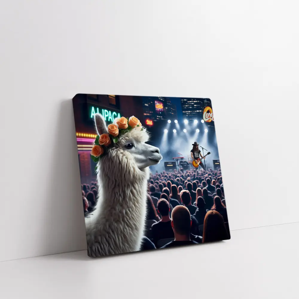 Alpaca With Roses At Rock Concert – Wall Art