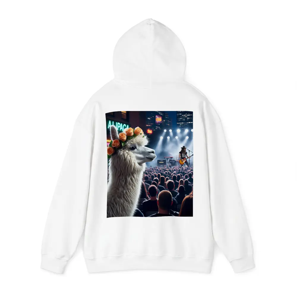 Alpaca With Roses At Rock Concert – Hoodies