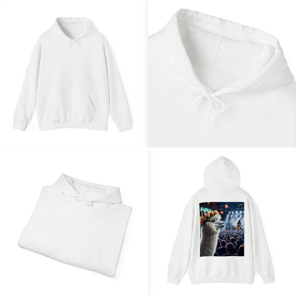 Alpaca With Roses At Rock Concert – Hoodies
