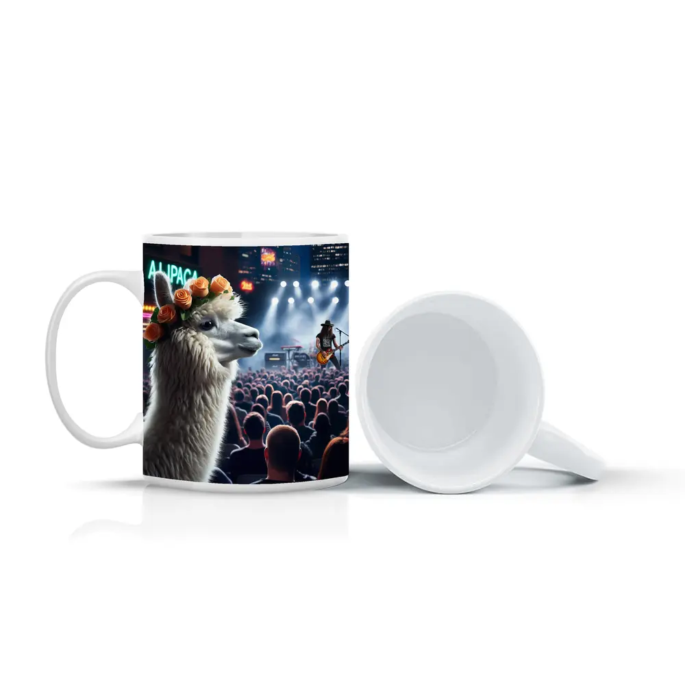 Alpaca With Roses At Rock Concert – Mugs