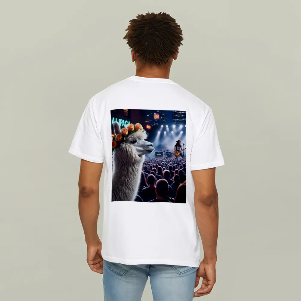 Alpaca With Roses At Rock Concert – T-Shirts
