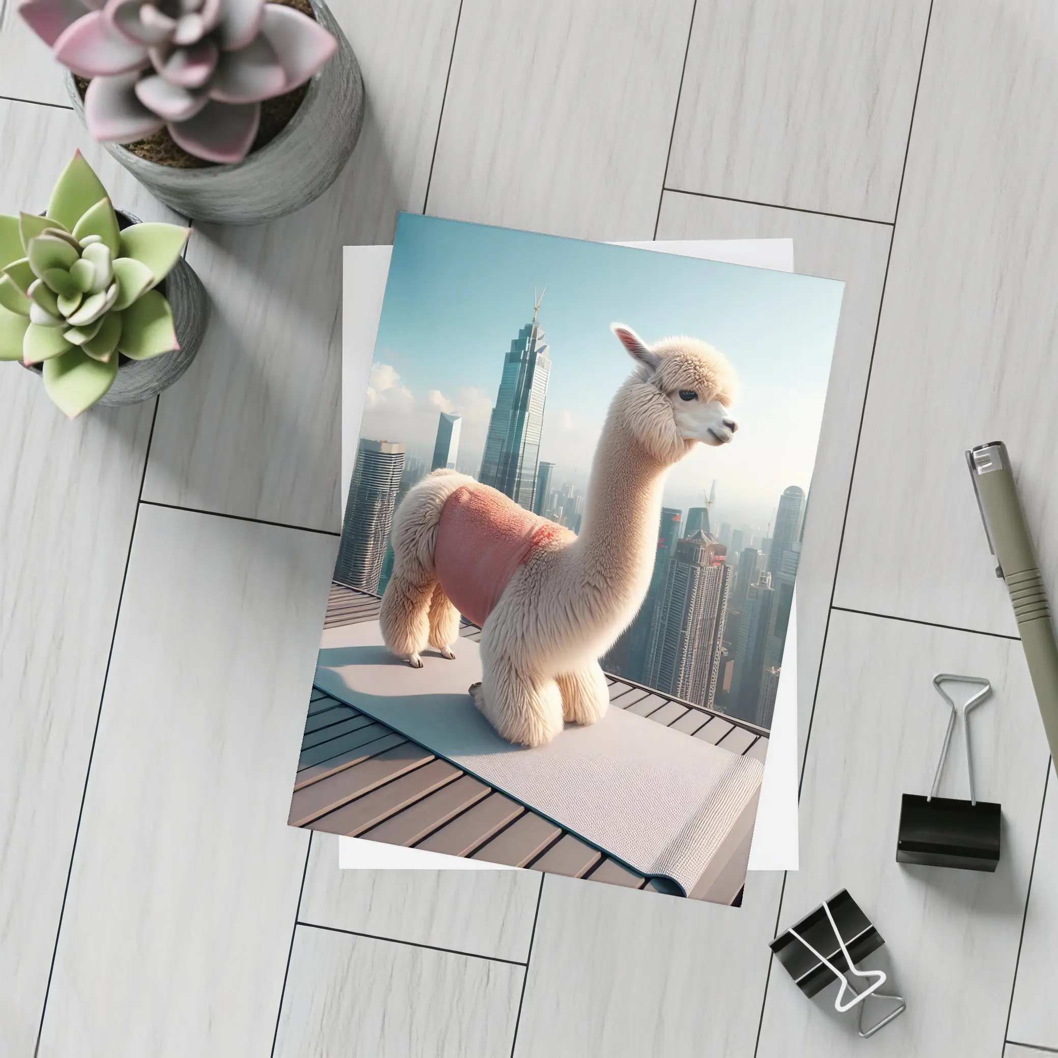 Fluffy Alpaca Yoga Mat City Skyline – Postcards