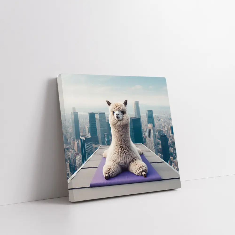 Alpaca Doing Yoga City Skyline – Wall Art