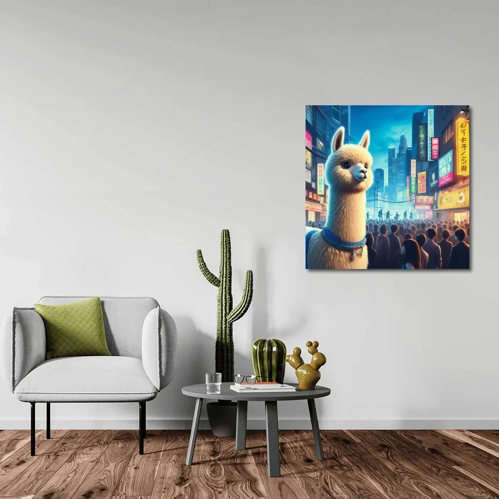 Alpaca Llama Neon City Street Night – Wall Art