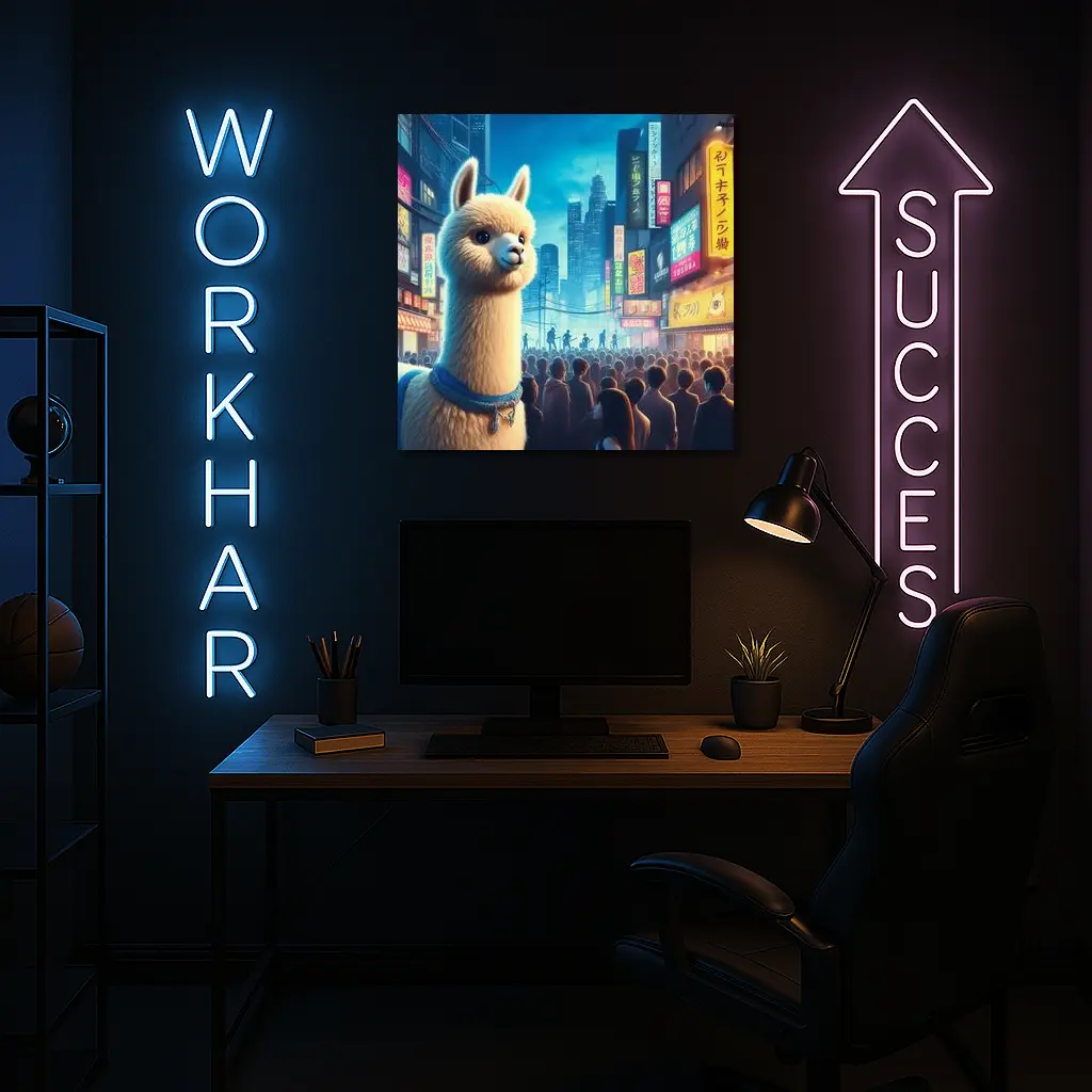 Alpaca Llama Neon City Street Night – Wall Art