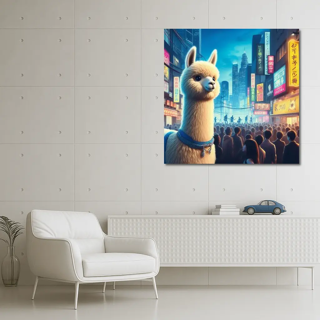 Alpaca Llama Neon City Street Night – Wall Art