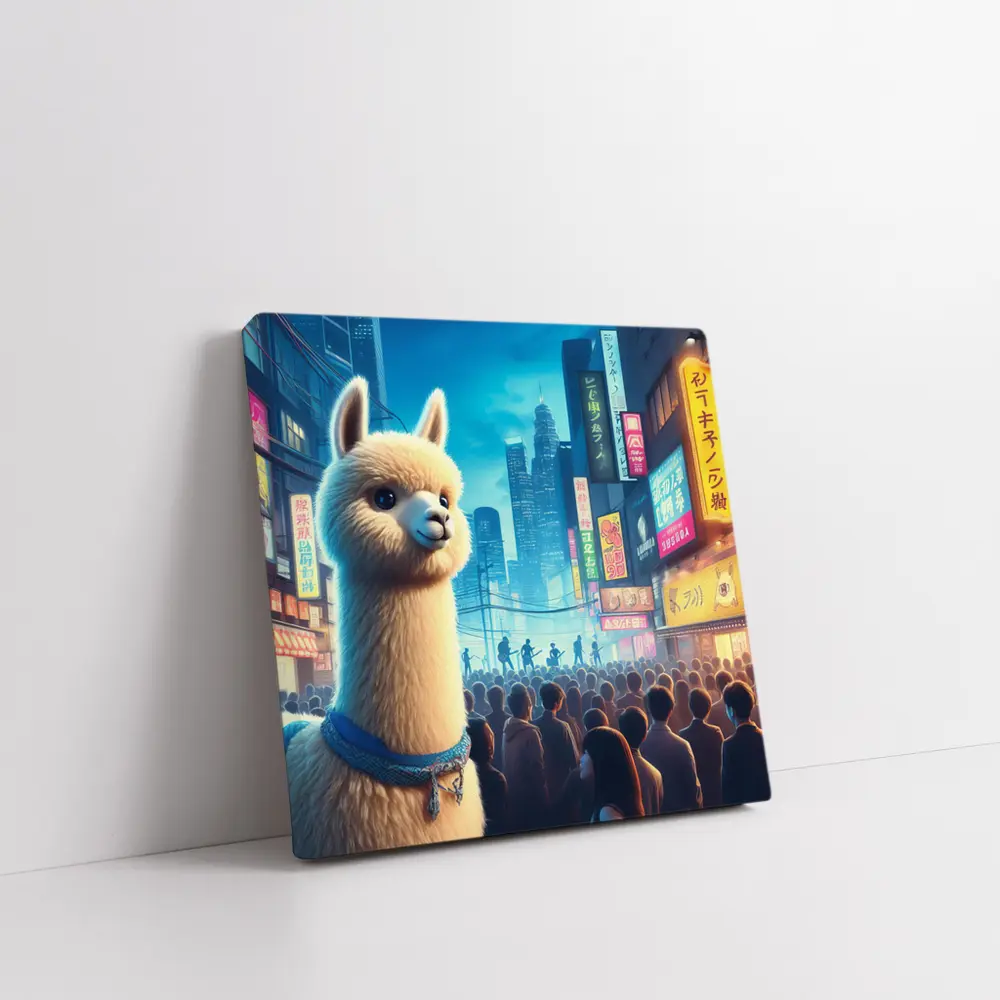 Alpaca Llama Neon City Street Night – Wall Art