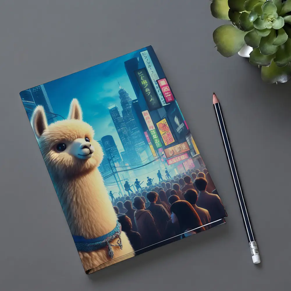 Alpaca Llama Neon City Street Night – Notebooks