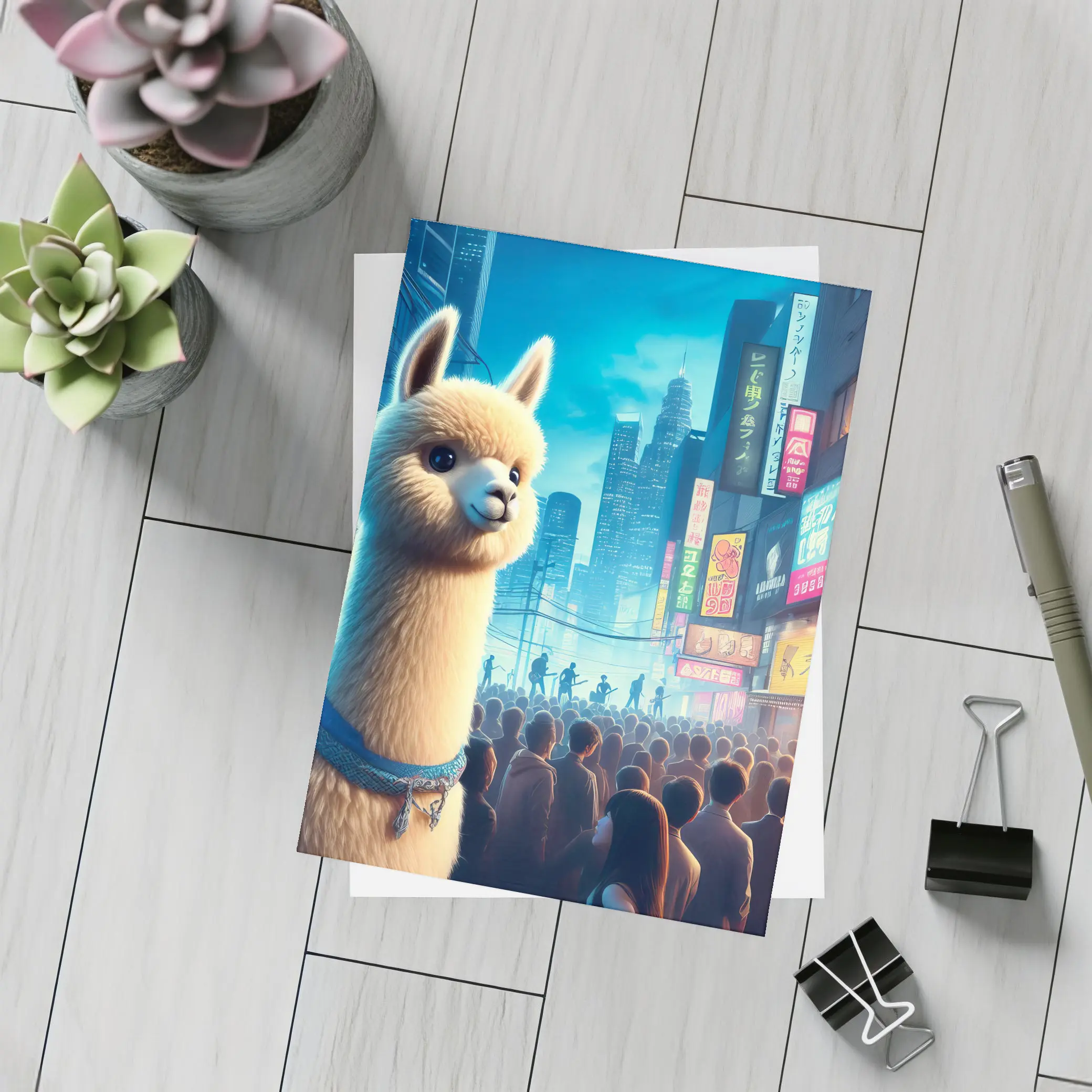 Alpaca Llama Neon City Street Night – Postcards
