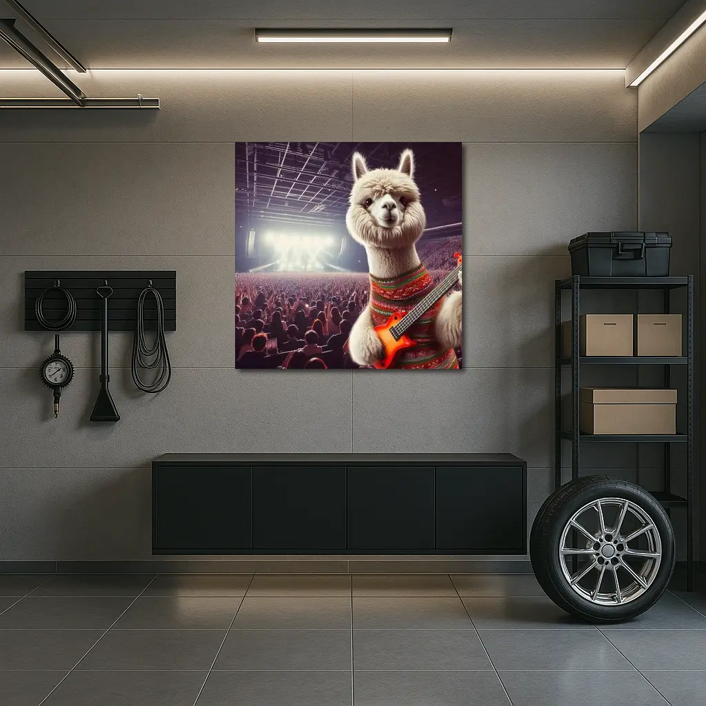 Alpaca Playing Guitar At Rock Concert – Wall Art