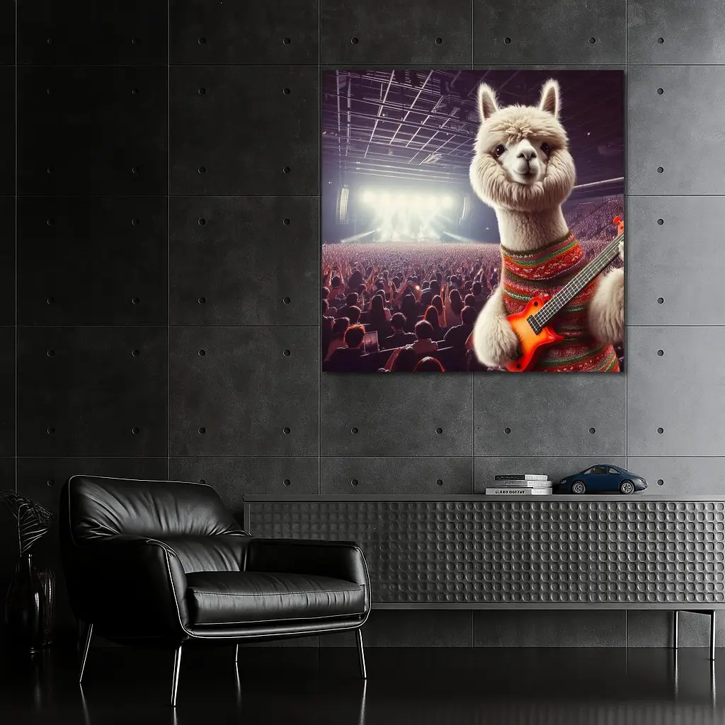 Alpaca Playing Guitar At Rock Concert – Wall Art