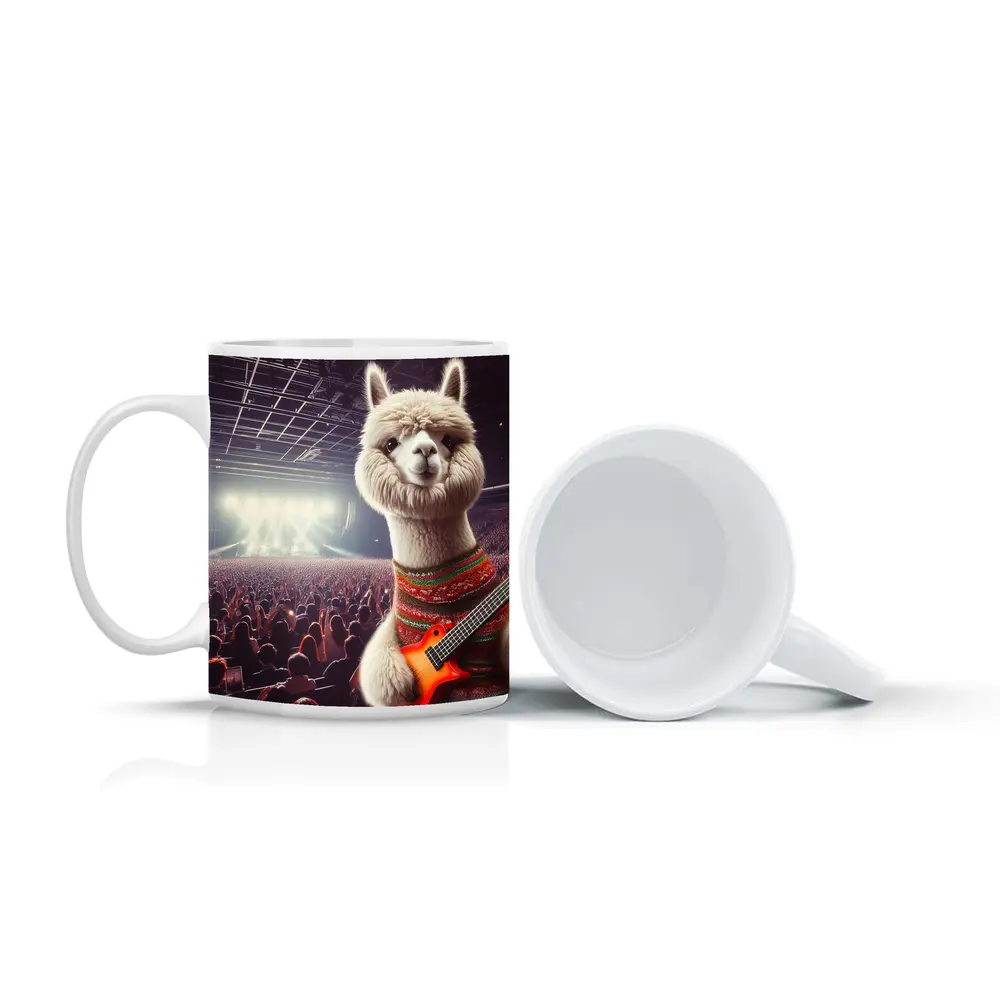 Alpaca Playing Guitar At Rock Concert – Mugs