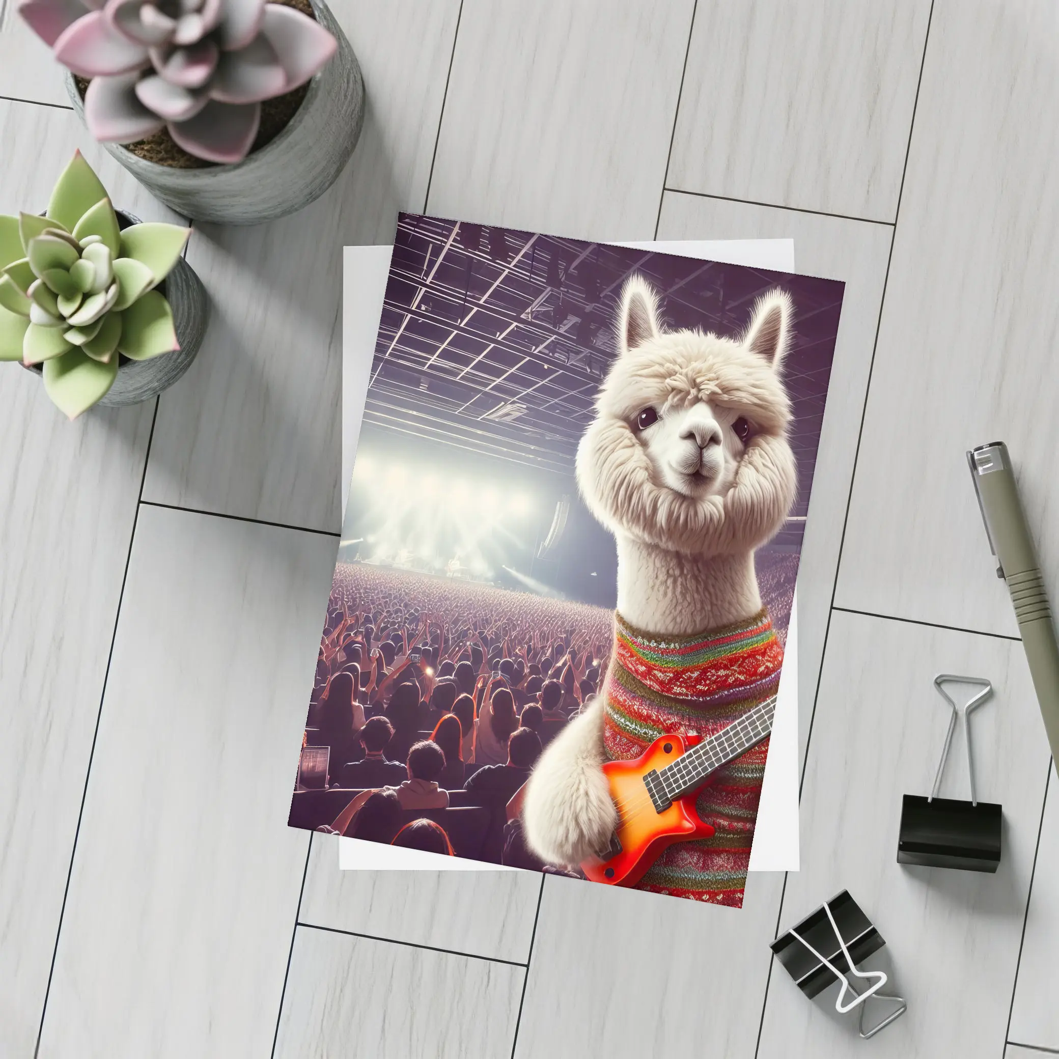 Alpaca Playing Guitar At Rock Concert – Postcards