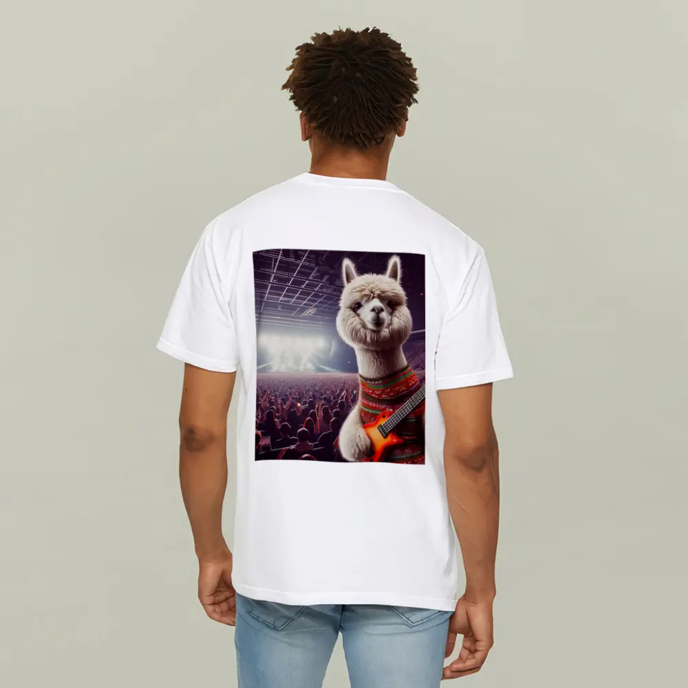 Alpaca Playing Guitar At Rock Concert – T-Shirts
