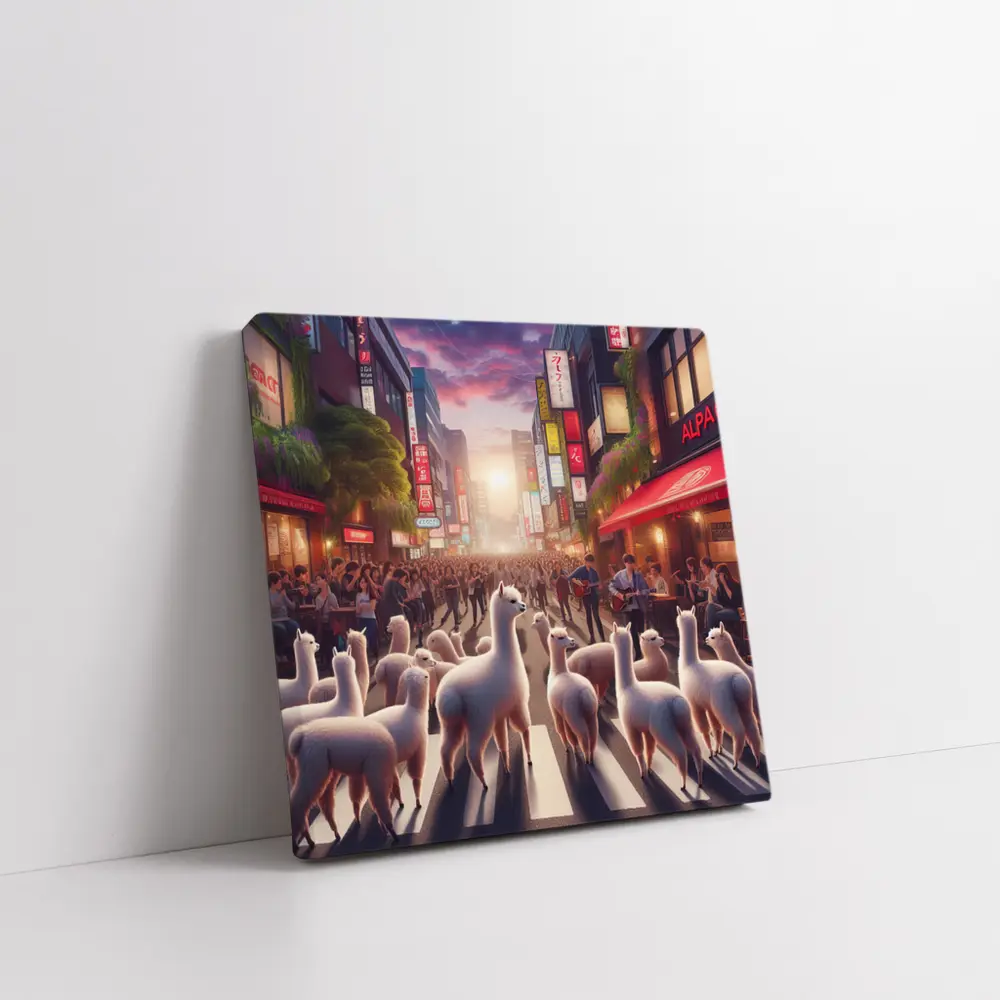 Alpacas Walking Through Busy Tokyo Street – Wall Art