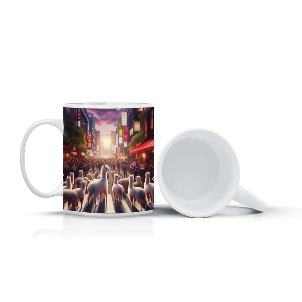 Alpacas Walking Through Busy Tokyo Street – Mugs