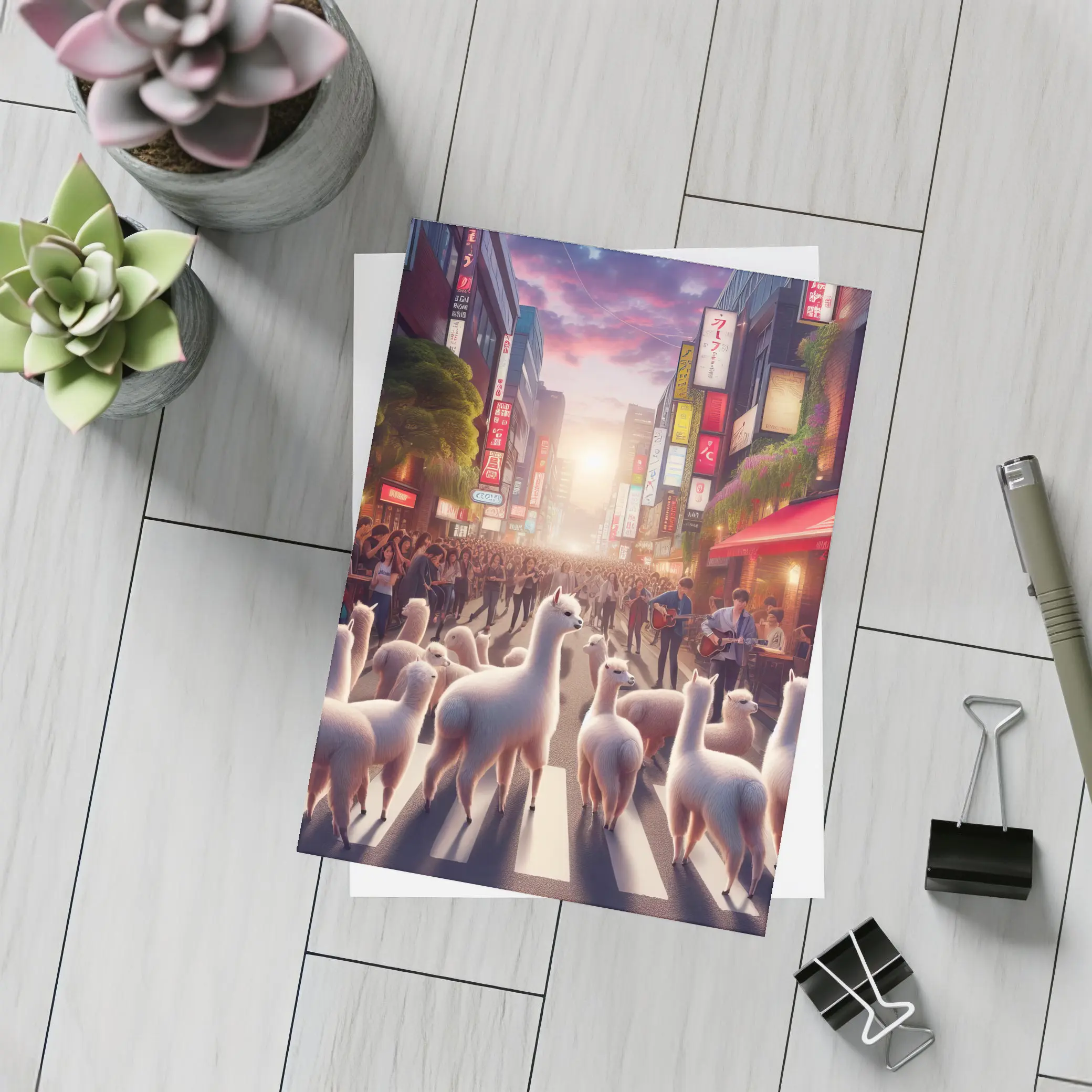 Alpacas Walking Through Busy Tokyo Street – Postcards