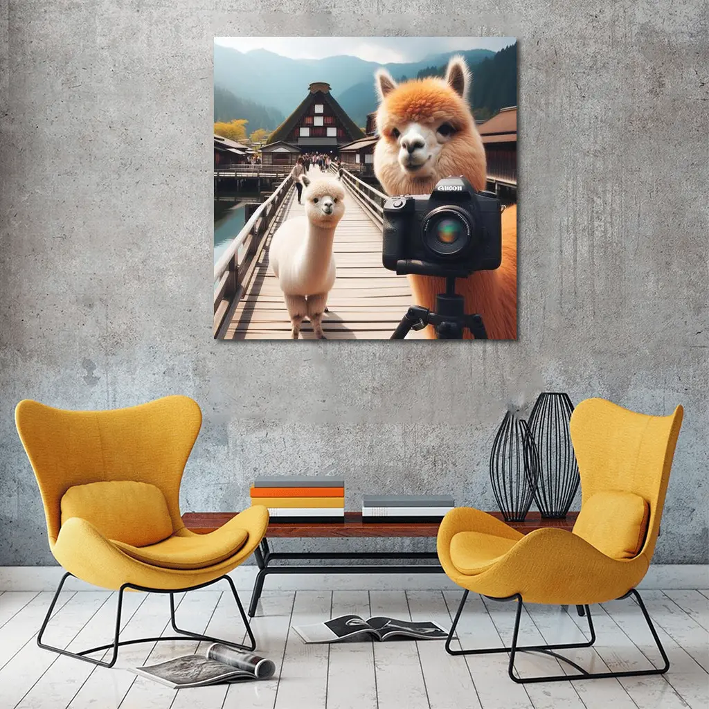 Alpaca Photographer Canon Camera Japan Village – Wall Art