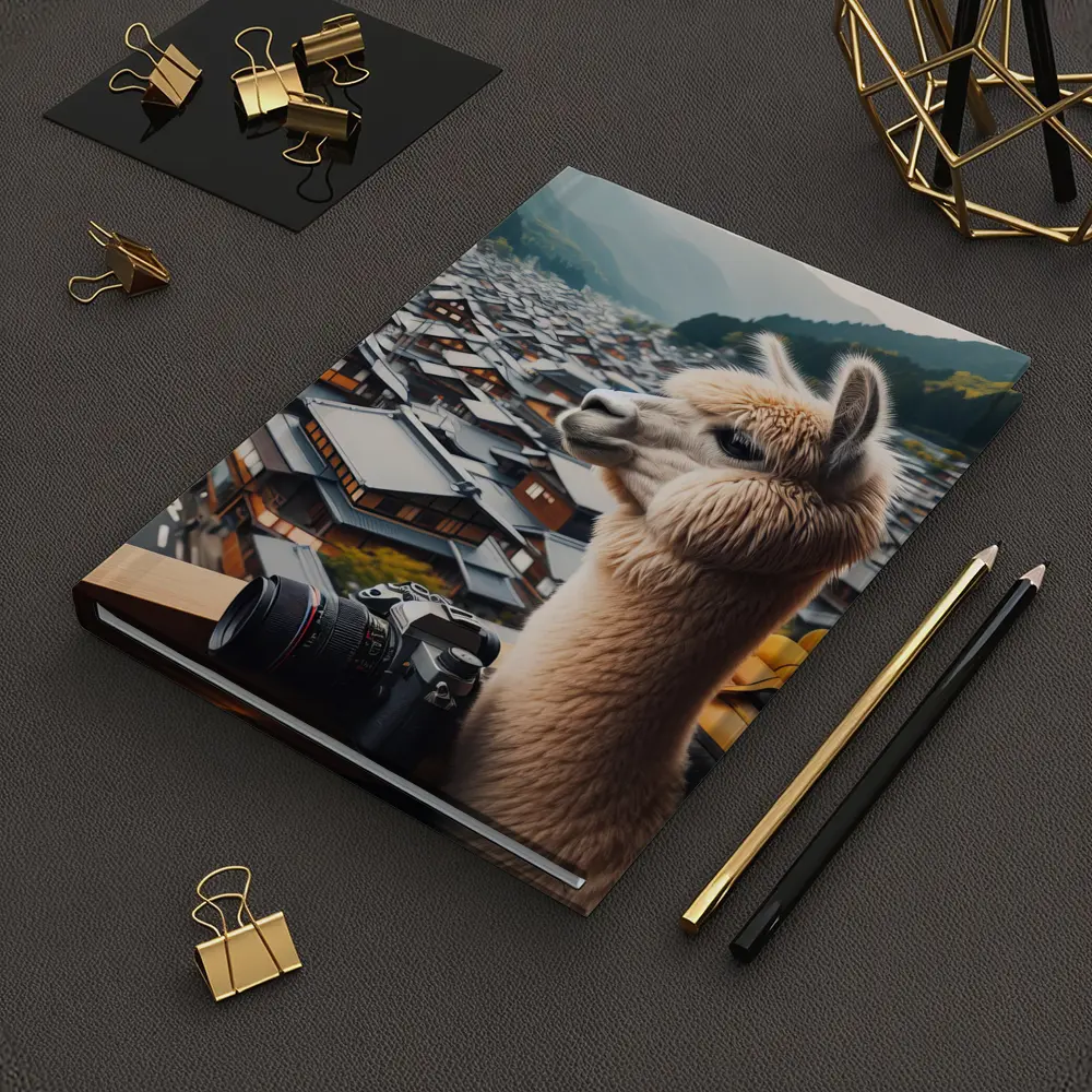 Alpaca Tourist Overlooking Japanese Mountain Town – Notebooks