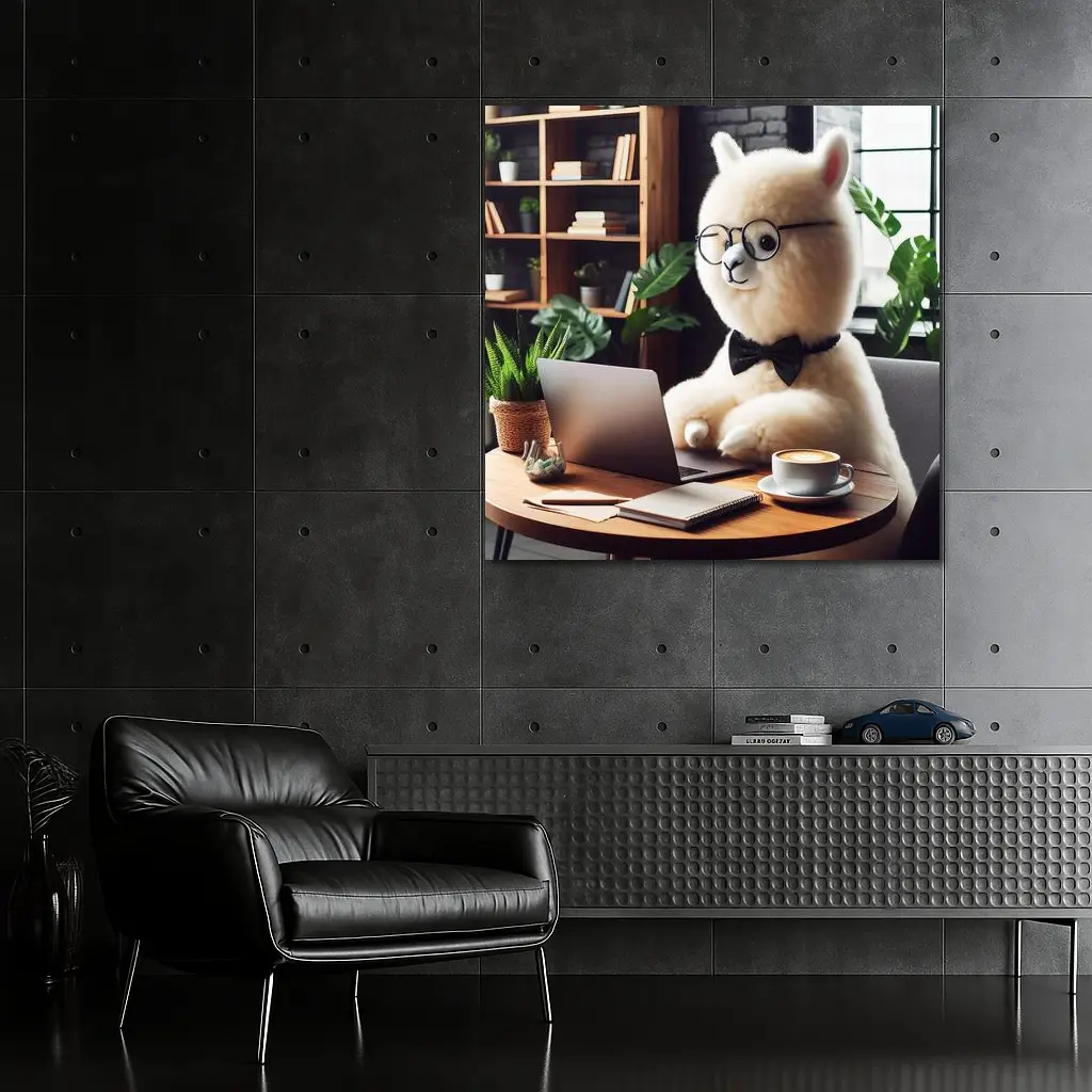 Fluffy Alpaca Working at Coffee Shop – Wall Art