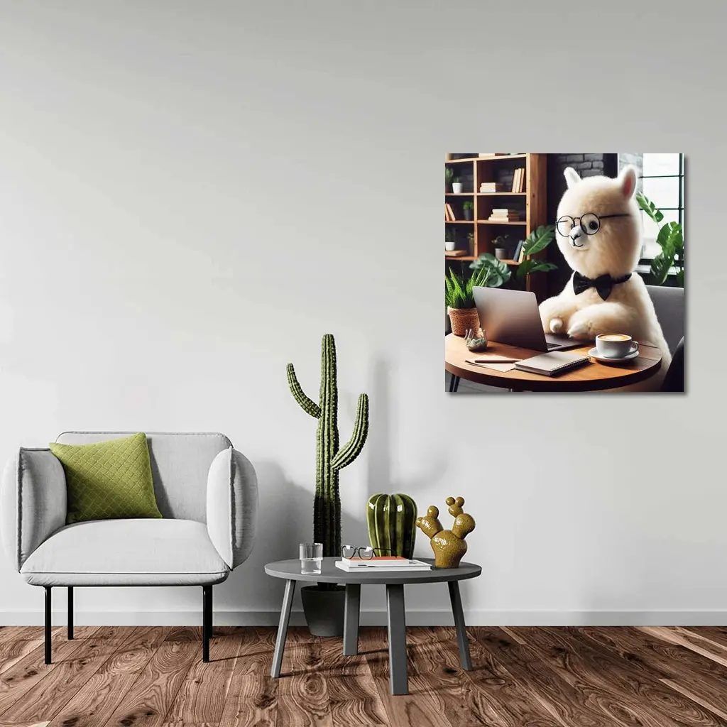Fluffy Alpaca Working at Coffee Shop – Wall Art