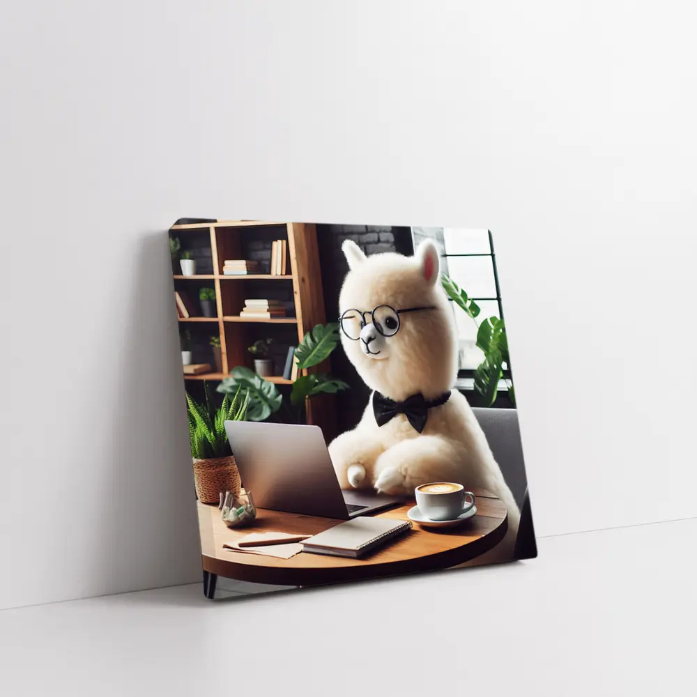 Fluffy Alpaca Working at Coffee Shop – Wall Art