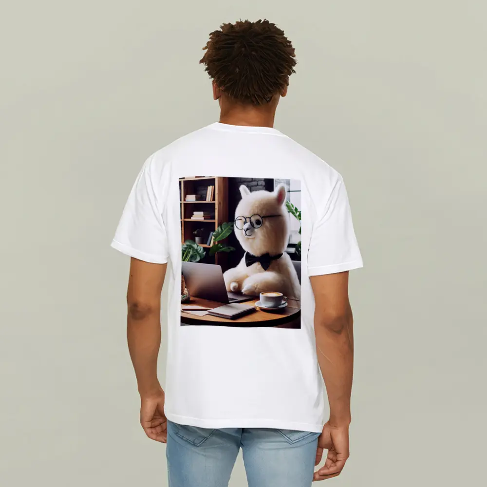 Fluffy Alpaca Working at Coffee Shop – T-Shirts