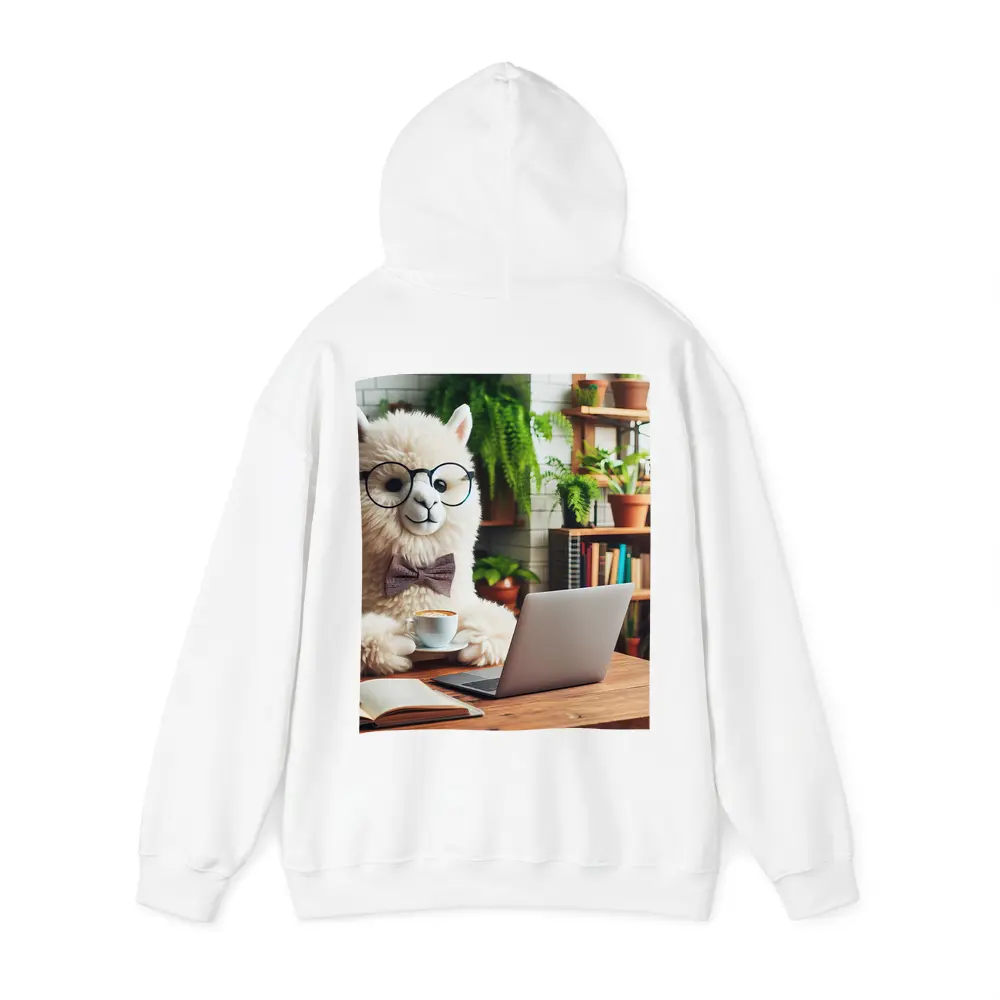 Alpaca With Glasses Working Cafe Setting – Hoodies