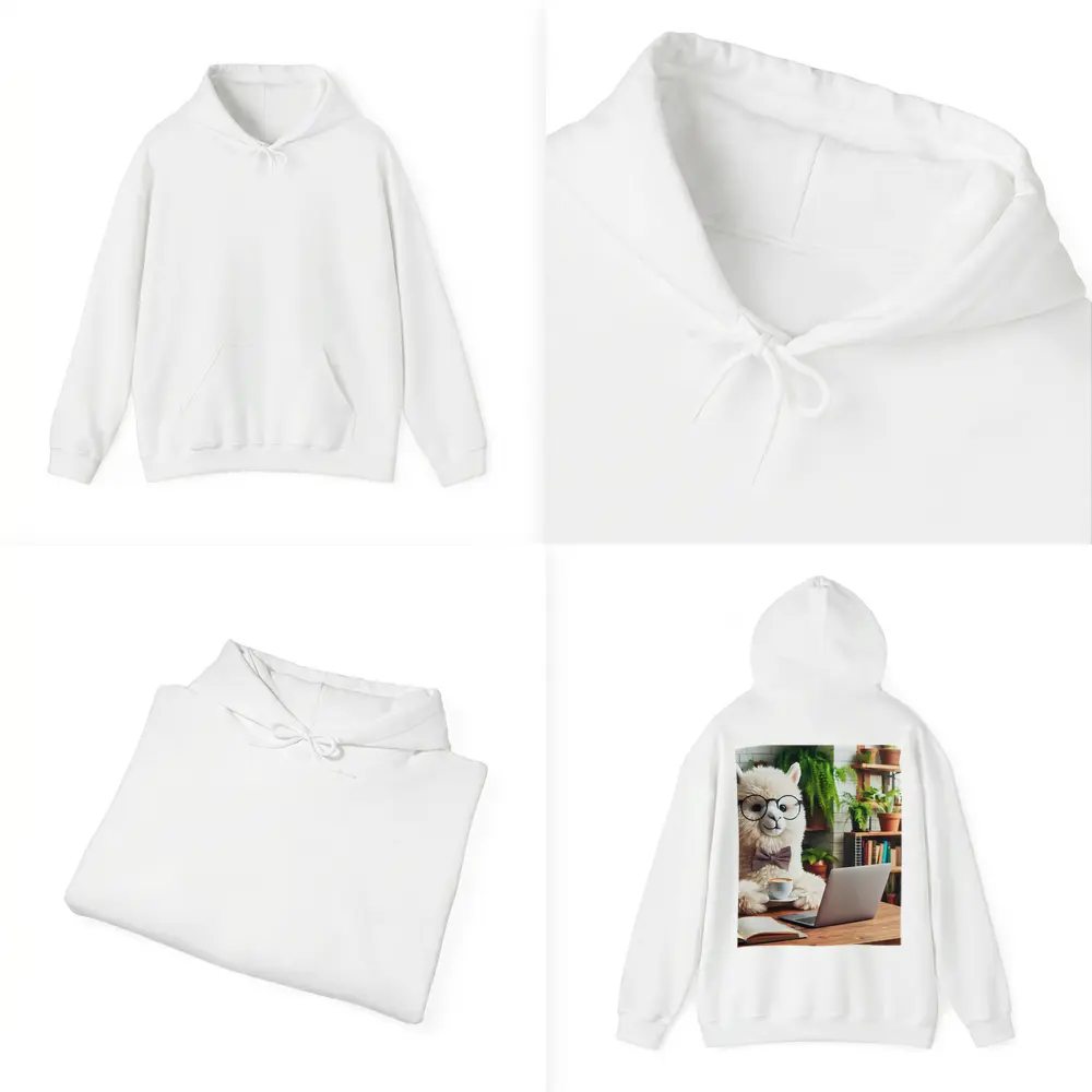 Alpaca With Glasses Working Cafe Setting – Hoodies