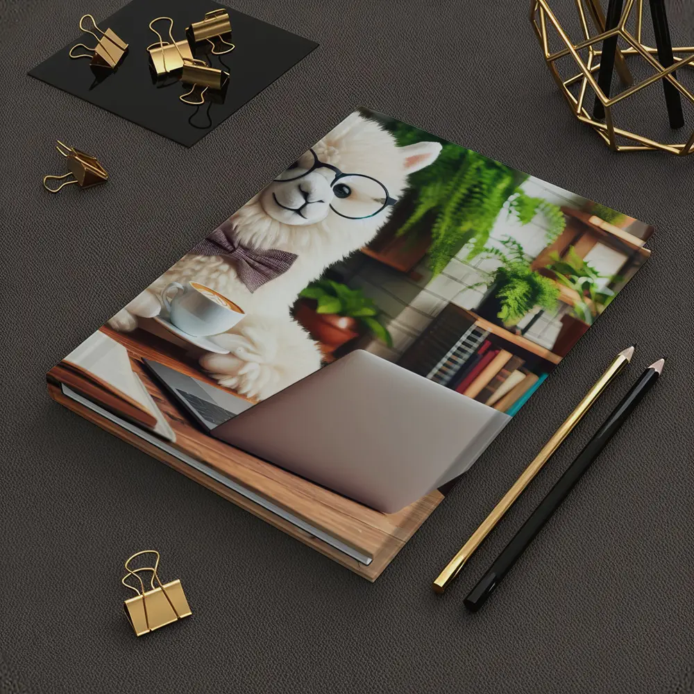Alpaca With Glasses Working Cafe Setting – Notebooks