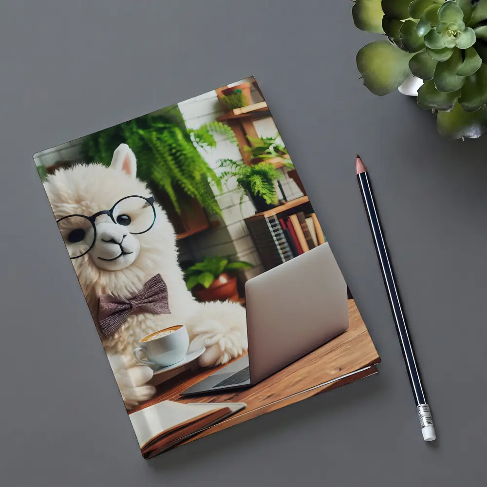 Alpaca With Glasses Working Cafe Setting – Notebooks