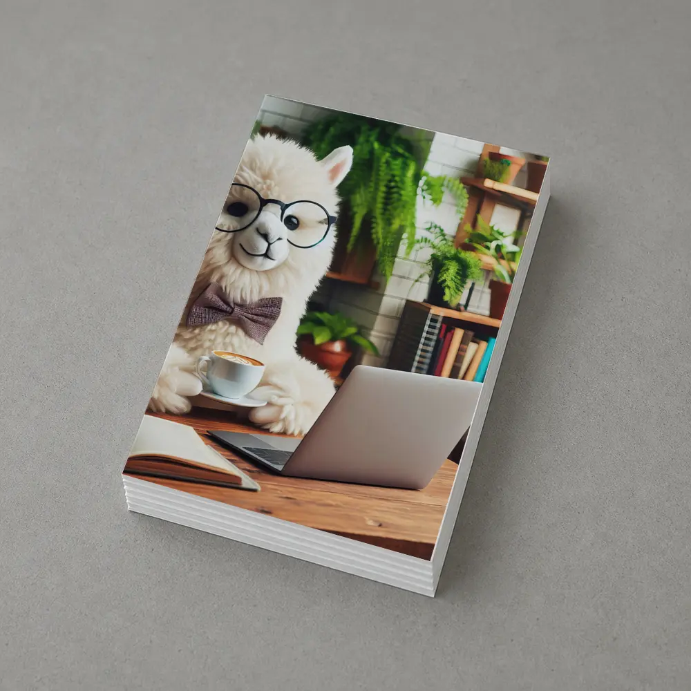 Alpaca With Glasses Working Cafe Setting – Postcards