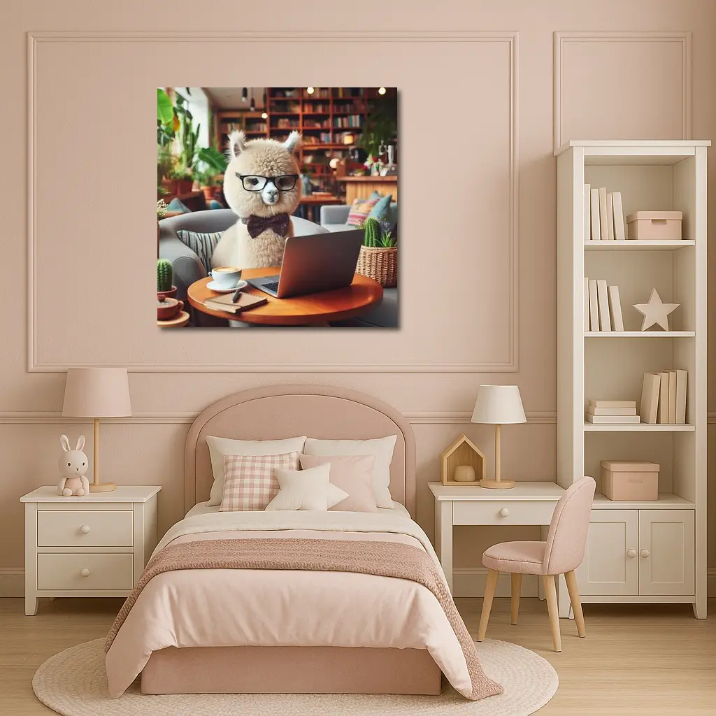 Alpaca Wearing Glasses Working On Laptop – Wall Art