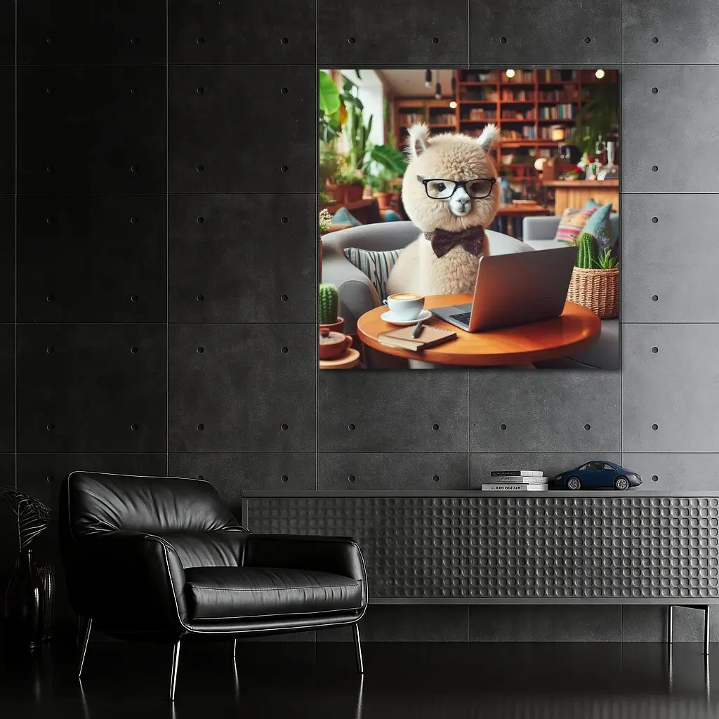 Alpaca Wearing Glasses Working On Laptop – Wall Art