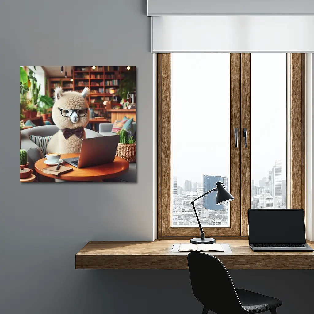 Alpaca Wearing Glasses Working On Laptop – Wall Art
