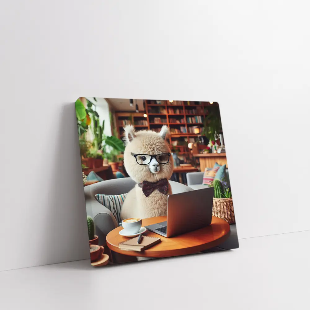 Alpaca Wearing Glasses Working On Laptop – Wall Art