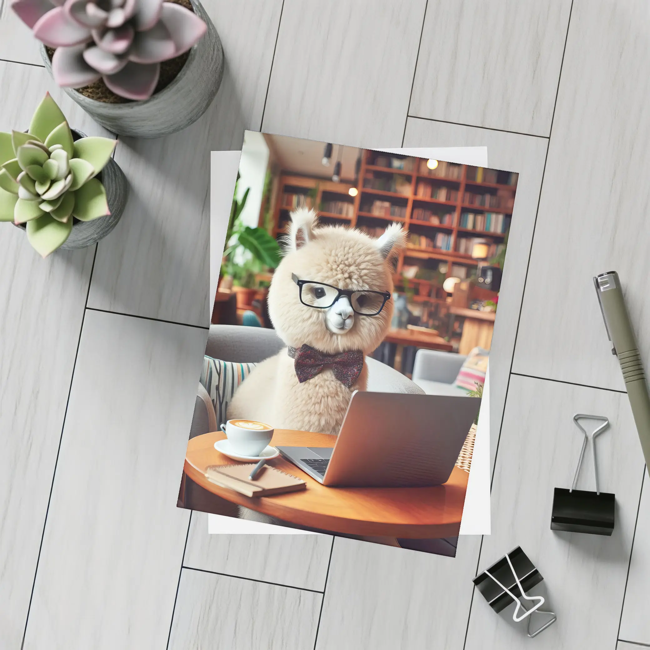 Alpaca Wearing Glasses Working On Laptop – Postcards