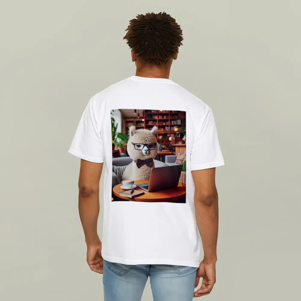 Alpaca Wearing Glasses Working On Laptop – T-Shirts