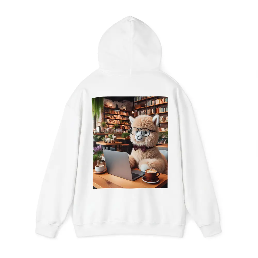 Alpaca With Glasses Working In Cozy Cafe – Hoodies