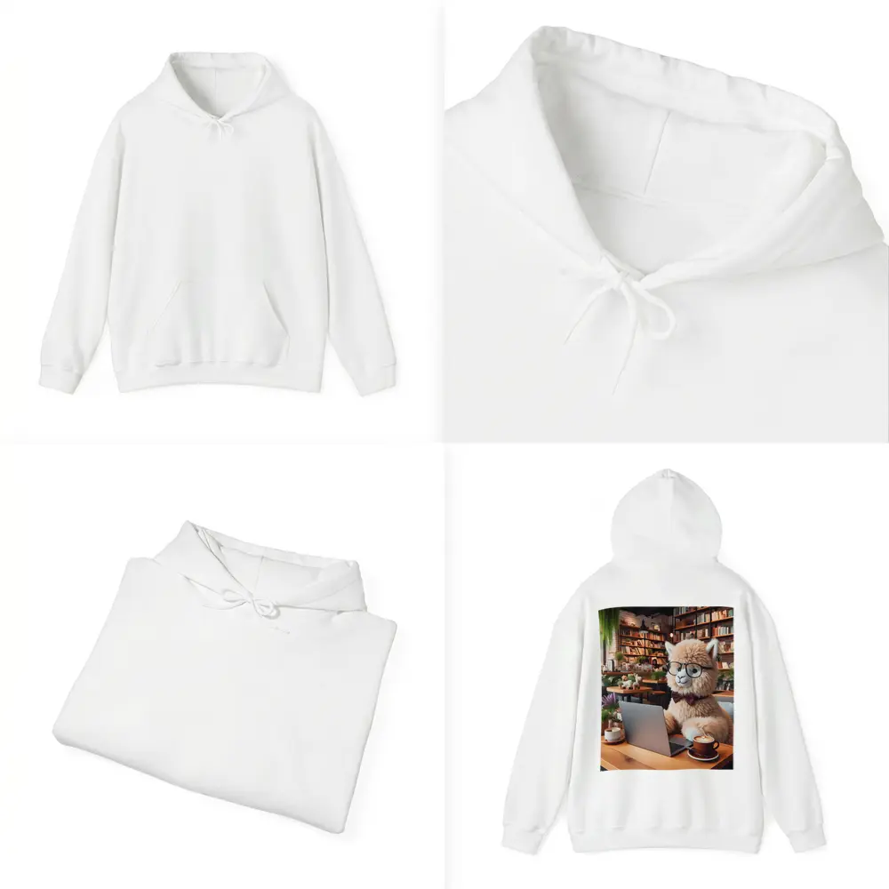 Alpaca With Glasses Working In Cozy Cafe – Hoodies