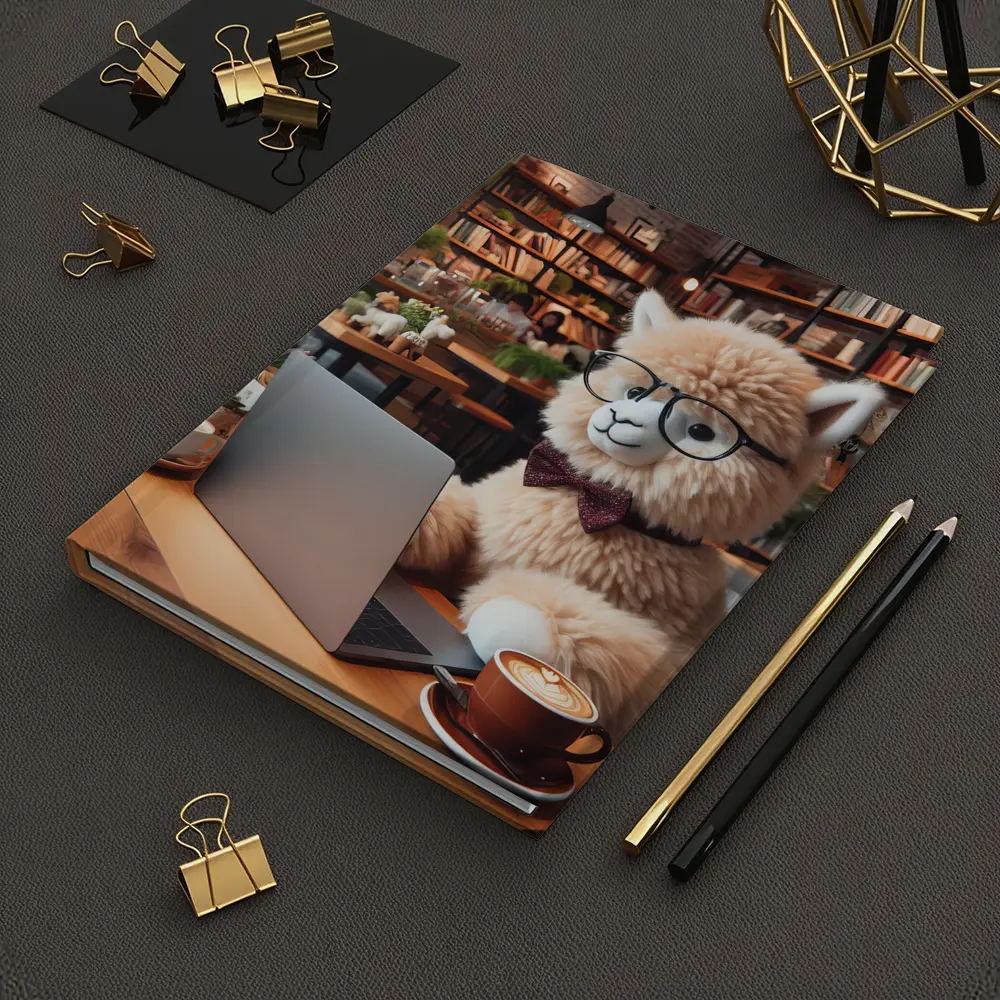 Alpaca With Glasses Working In Cozy Cafe – Notebooks