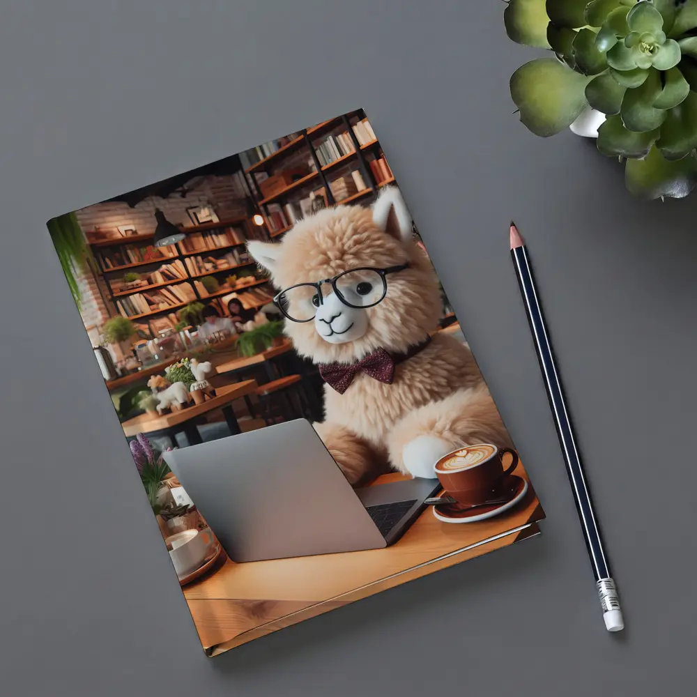 Alpaca With Glasses Working In Cozy Cafe – Notebooks